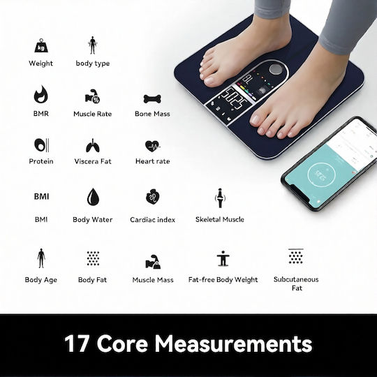 Welland Smart Ζυγαριά 180kg με Λιπομετρητή & Bluetooth Μαύρη