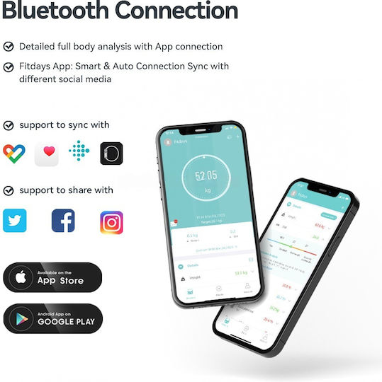Welland Smart Ζυγαριά 180kg με Λιπομετρητή & Bluetooth Μαύρη