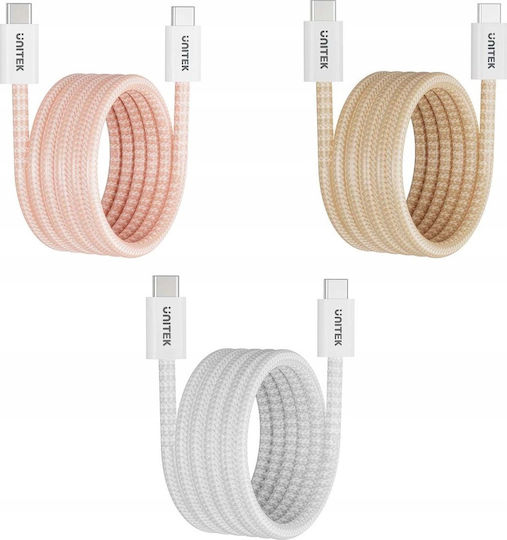 Unitek Magnetic Retractable Braided USB-C Male To USB-C 100W PD Cable Beige 1m C14141ACL01-1M