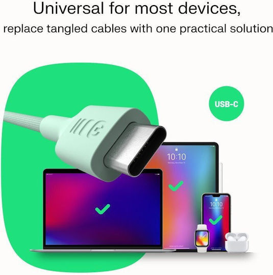 Green Cell Cablu Braided USB-C tată - USB-C 100W PD Alb 0.3m KABGC100PS30SW