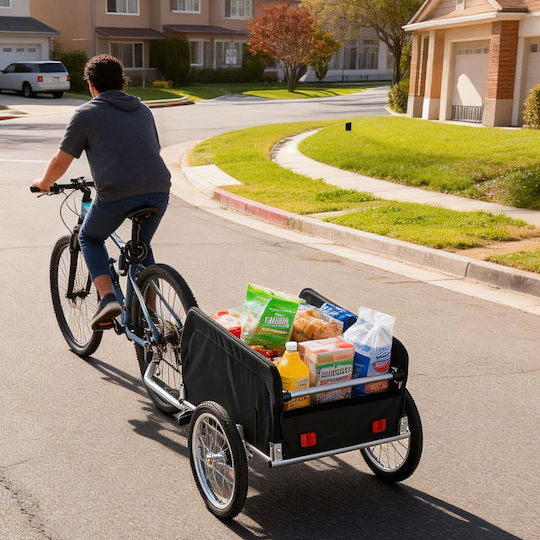 Relaxdays Remorcă pentru bicicletă pliabilă 59x124x69 cm capacitate 120 l neagră argintie