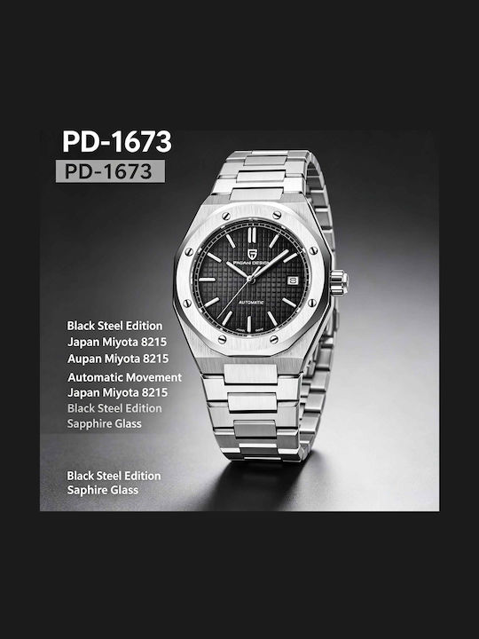 Pagani Design Ceas Bărbătesc 40mm Automat cu Brățară Din Oțel Black/Silver