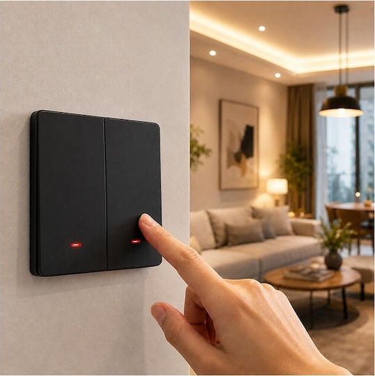 Qoltec Recessed Touch Wi-Fi Double Wall Switch with Black Frame