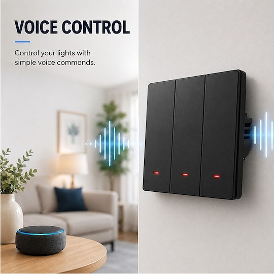 Qoltec Recessed Touch Wall Switch Wi-Fi with Frame Black
