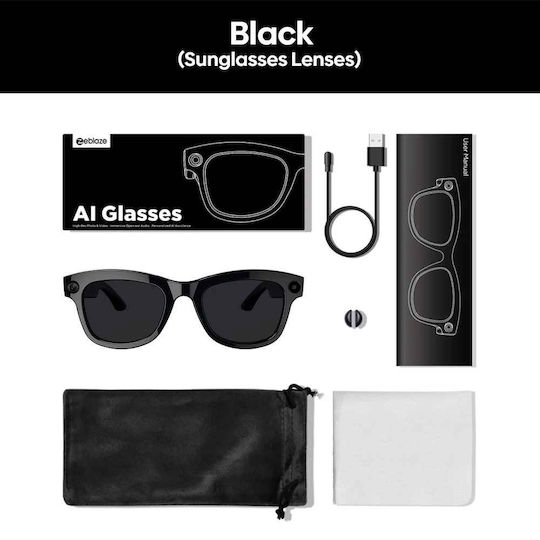 Zeblaze Ochelari Inteligenți Ai Negru Lentile De Ochelari De Soare Cameră De 5 Mp Înregistrare 1080p Asistent Ai Bluetooth 5.3 32 Gb Ipx4