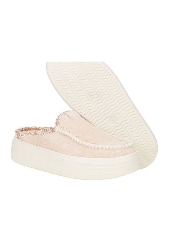 Suede Mule cu cu gleznă înaltă Toc în Culoare Bej