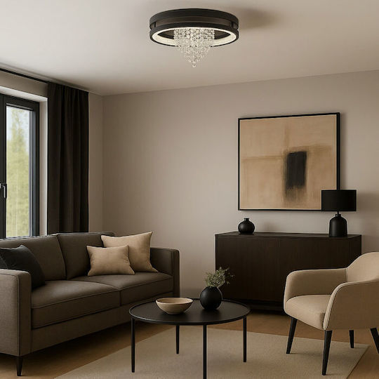Rabalux Smart Πλαφονιέρα Οροφής Μαύρη με Ενσωματωμένο LED και Κρύσταλλα