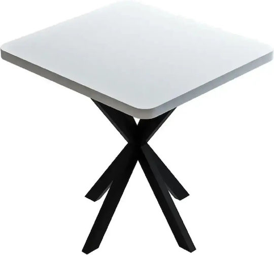 Asterix Masă Pătrată de Bucătărie Din Lemn Cu Cadru Metalic Black-white 70x70x74εκ.