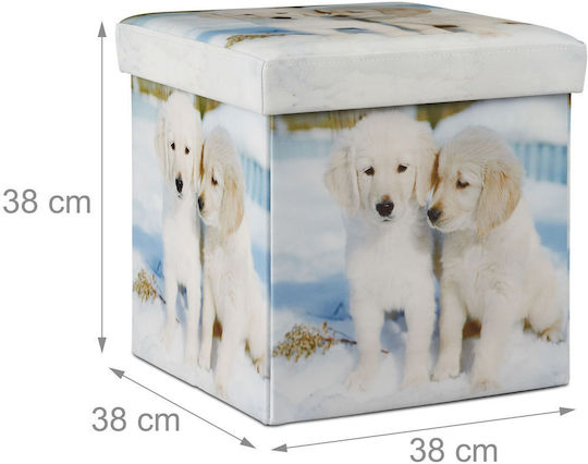 Taburet Camera De Zi Cu Spațiu De Depozitare Tapițat Cu Piele Sintetică Multicolor 38x38x38cm