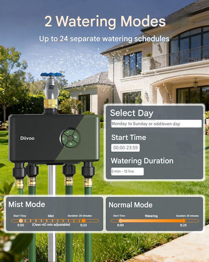 Rain Programator de Irigații cu Baterie 4 Ieșiri cu Wi-Fi