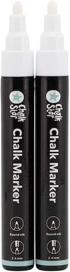 Set Of 2 Chalkstar Liquid Chalk Markers Round Tip 2-4 Mm White Ink Water-Based Non-Toxic Easy To Erase Liquid For Windows Showcases Blackboards Mirrors Non-Porous Surfaces