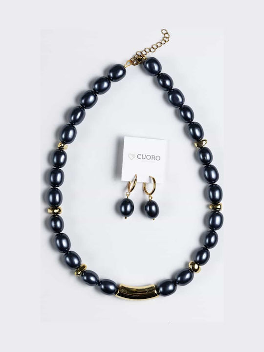 Cuoro Earrings Gold Plated Steel Hoops Blue