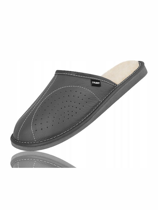 Memory-Schaum Leder Herren Hausschuhe Grau
