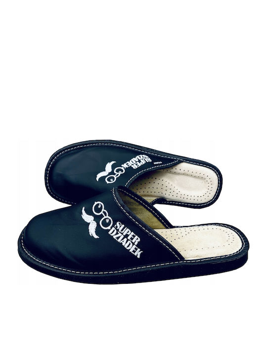 Leder Herren Hausschuhe Schwarz