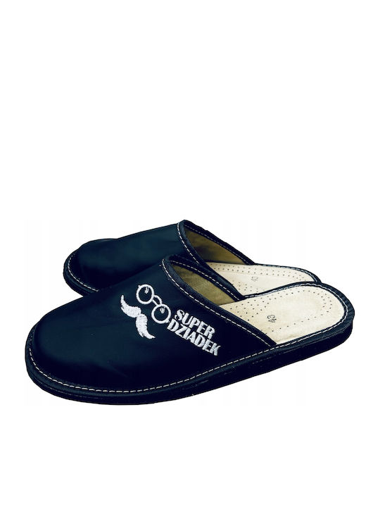 Leder Herren Hausschuhe Schwarz