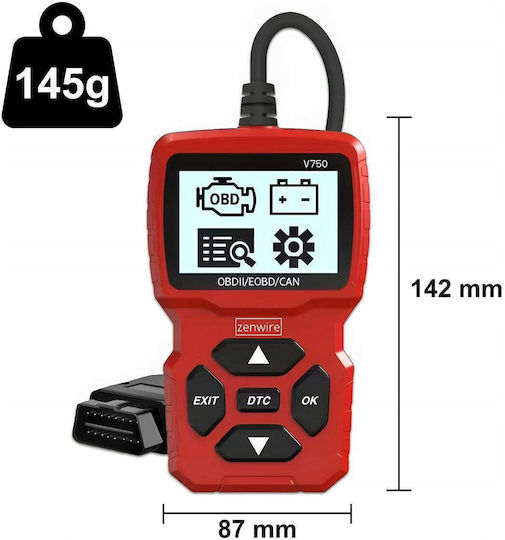 Диагностичен тестер за автомобили Zenwire V750 OBD2 CAN VIN BMW Екран