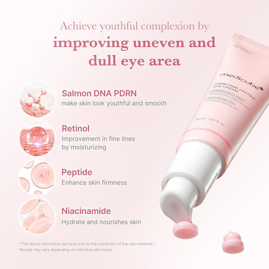 Medicube PDRN Pink Peptide Околоочен Крем за Тъмни Кръгове Торбички Хидратация Блясък Против Стареене и Стягане на Кожата 30ml