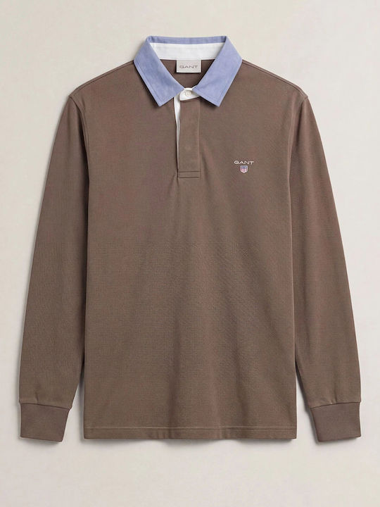 Gant Heavy Rugger Long Sleeve Polo Shirt Brown