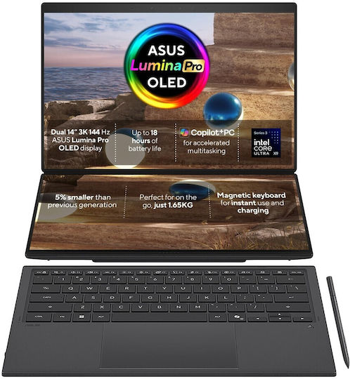 Asus ZenBook Duo UX8407AA-SN596X 14" OLED Touchscreen 144Hz (Ultra X9-388H/32GB/2TB SSD/W11 Pro) Moher Gray (International English Keyboard)
