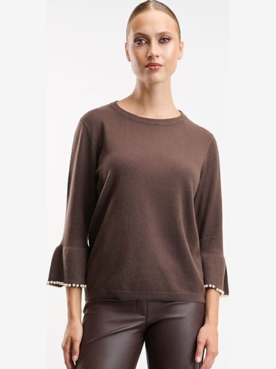 Damen Bluse mit 3/4 Ärmel Braune