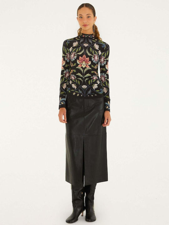 Women's Blouse Long Sleeve Floral Black