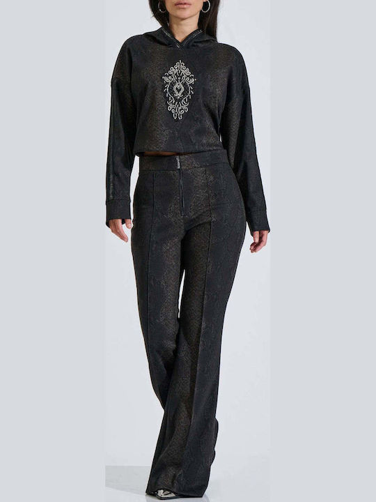 Damenbluse mit Kapuze Tierdruck Schwarz