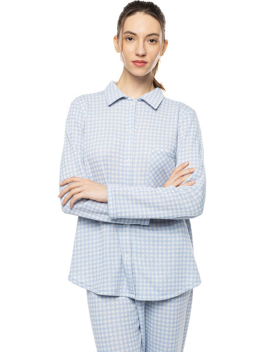 Pink Label Sommer Damen Schlafanzug Hosen Blue Cloud Plaid