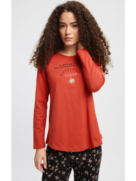 Minerva Set De Pijamale De Iarnă Pentru Femei Red Flame Bloom