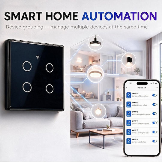 Qoltec Recessed Touch Wall Switch Wi-Fi with Frame Black