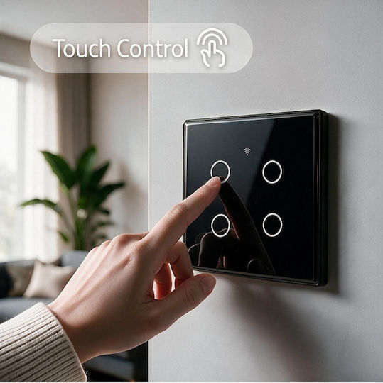 Qoltec Recessed Touch Wall Switch Wi-Fi with Frame Black