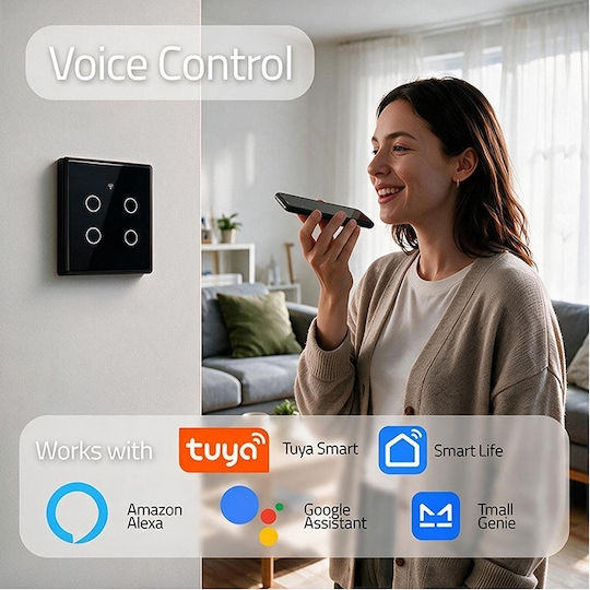 Qoltec Recessed Touch Wall Switch Wi-Fi with Frame Black