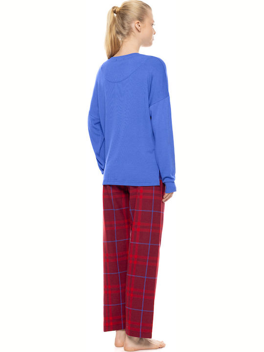 Pink Label Winter Damen Schlafanzug & Pyjamas Set Burgundisch