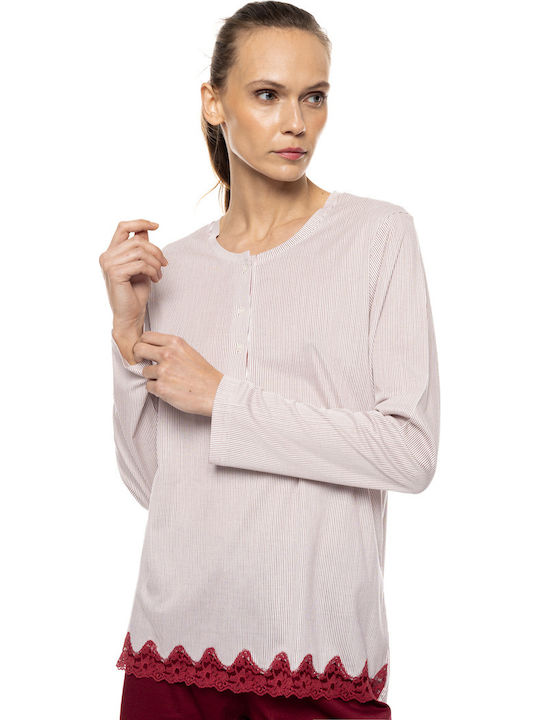 Pink Label Winter Damen-Schlafanzug-Set Bordeaux