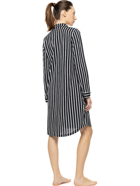 Pink Label Winter Damen Nachthemd Marineblau
