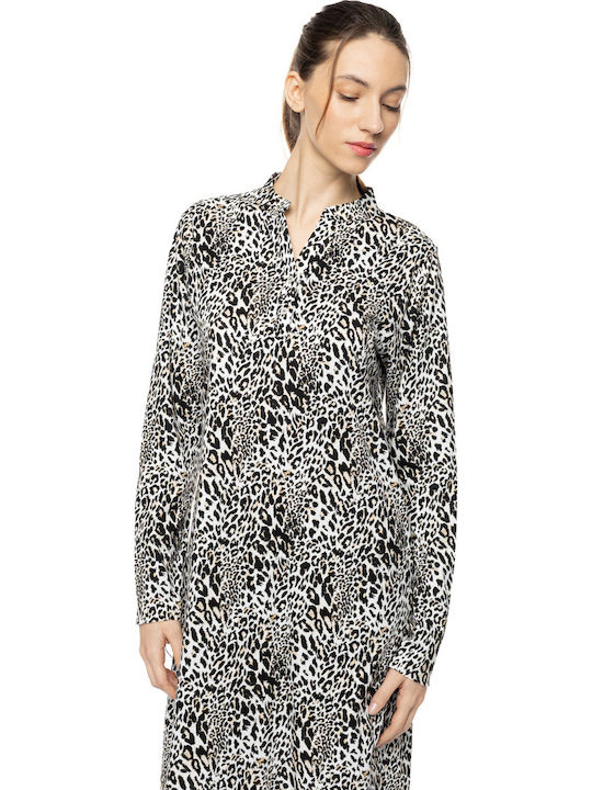 Pink Label Winter Women's Nightgown Ivory Leopard