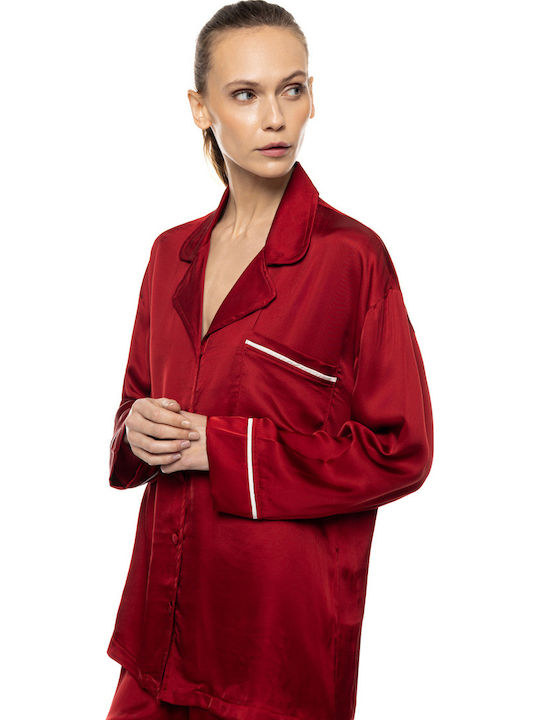 Pink Label Winters Frauen Schlafanzug & Pyjamas Satin Burgundisch