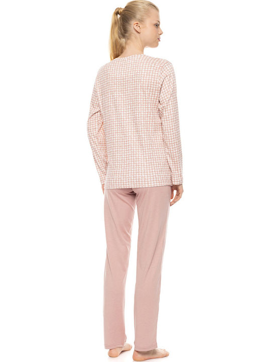 Pink Label Χειμερινό Γυναικείο Σετ Πιτζάμας Ροζ