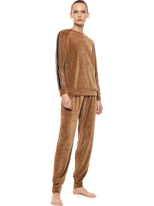 Pink Label Winter Women's Velvet Pyjama Set Sand Pink Label Winter Women's Velvet Pyjama Set Sand