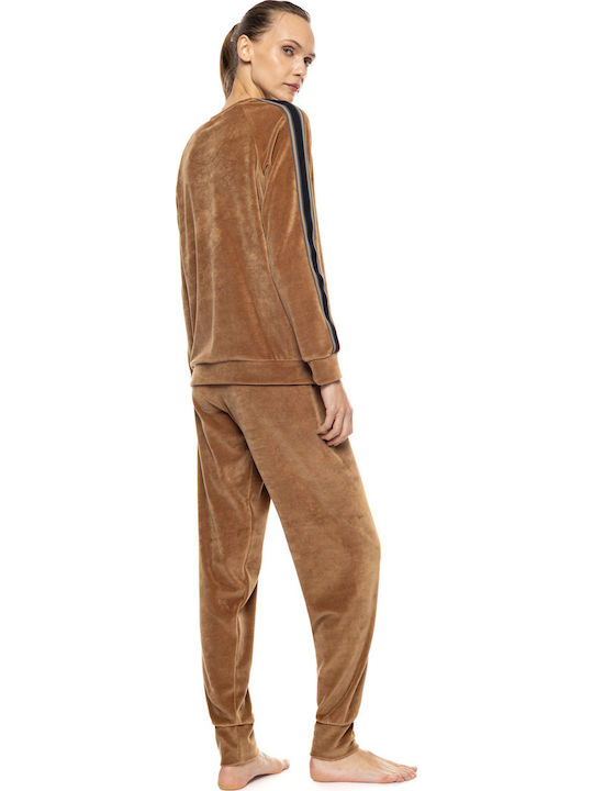 Pink Label Winter Damen Schlafanzug & Pyjamas Samt Sand