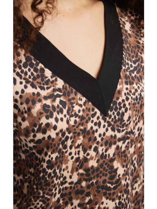 Minerva Minerva Damen Schlafanzug Set Winter Baumwolle Braun Leopard Tier