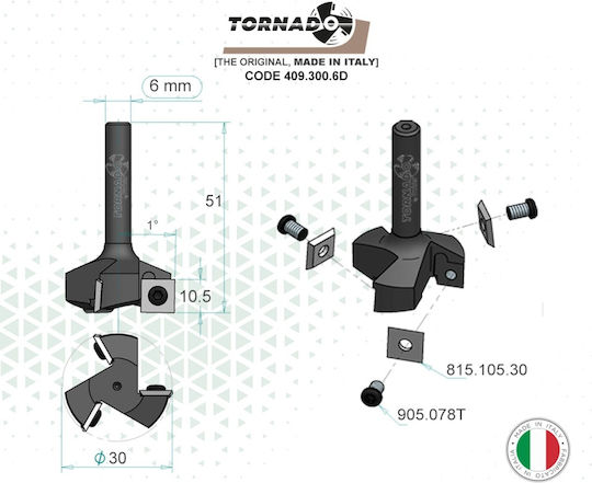 Router De Nivelare Lemn Fraiser Tornado Ø 35 Mm Guler 8 Mm 3 Piese Detasabile Aliaj Carbură Vidia 10.5 Mm Canale Trunchiuri Suprafețe Constrângere Falț Manual Router Cnc
