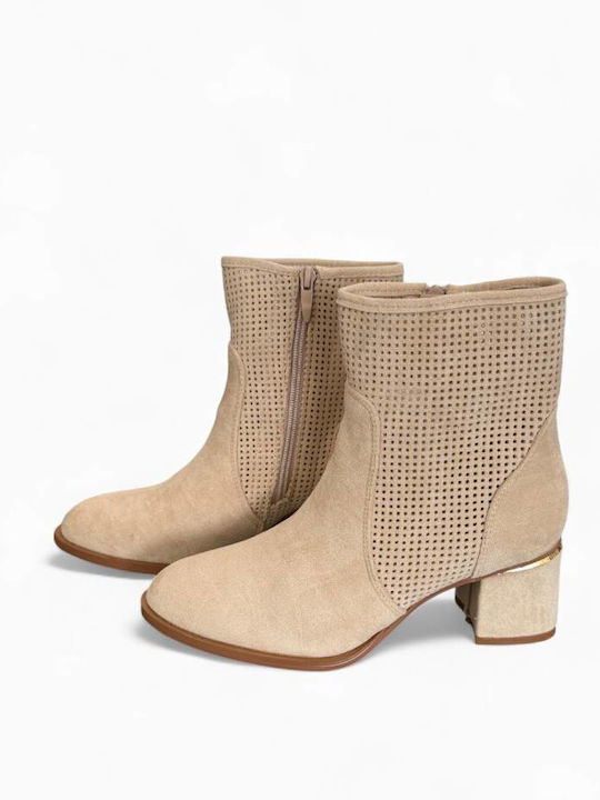 Suede Women's Ankle Boots Beige