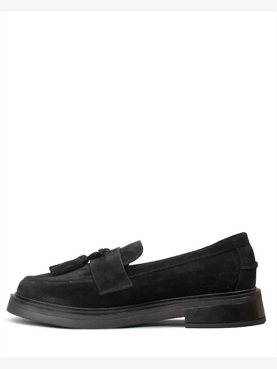 Day2day Suede Γυναικεία Loafers σε Μαύρο Χρώμα