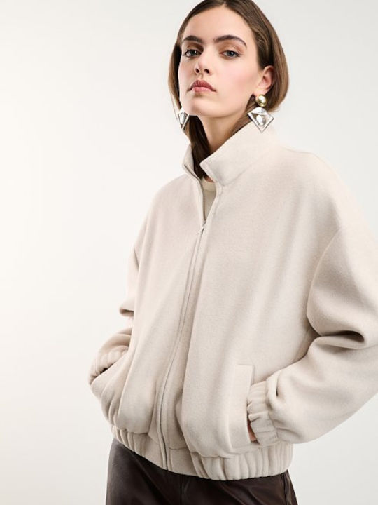 Short Women's Bomber Jacket Beige