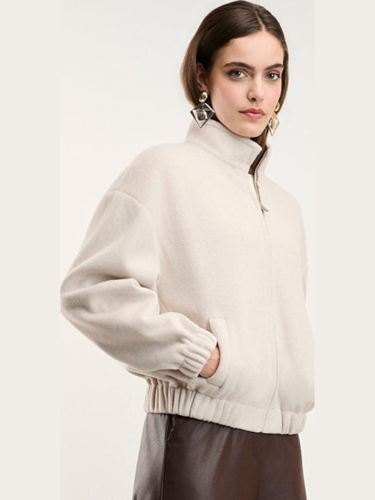 Short Women's Bomber Jacket Beige