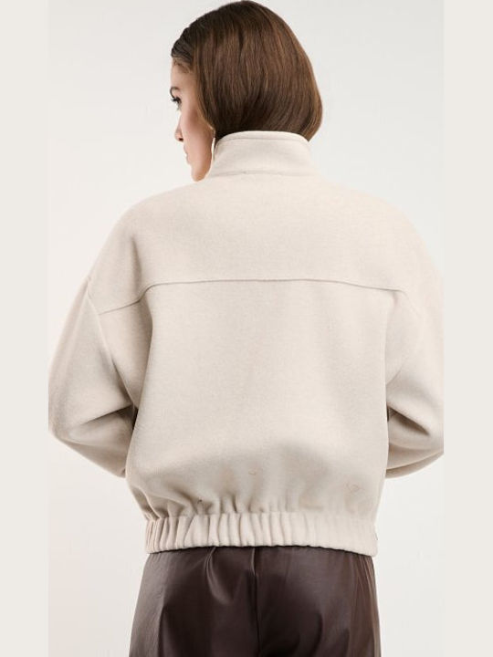 Short Women's Bomber Jacket Beige