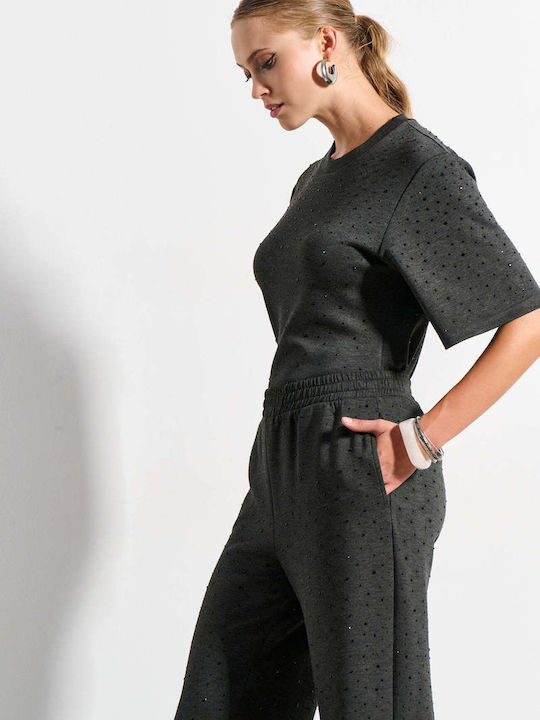Damen Stoffhose mit Gummiband Grau