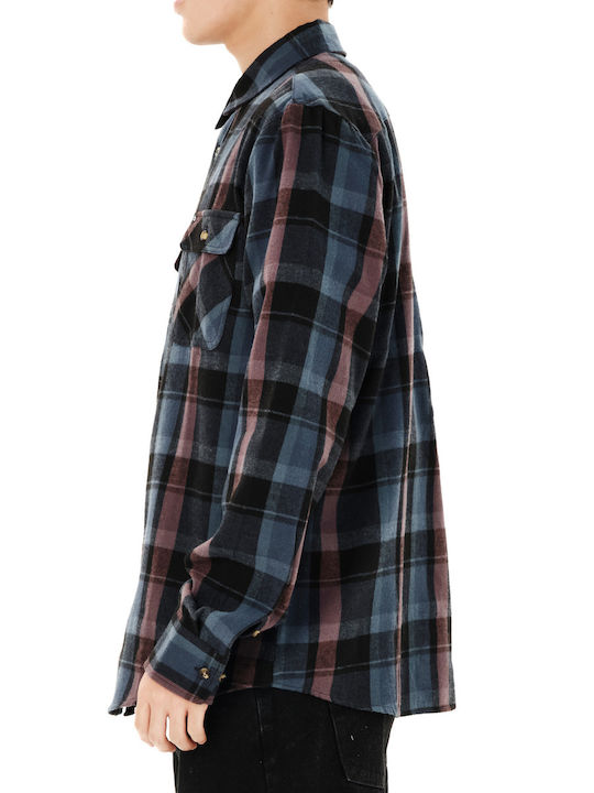 Long Sleeve Flannel Shirt in Regular Fit, Blue Checked