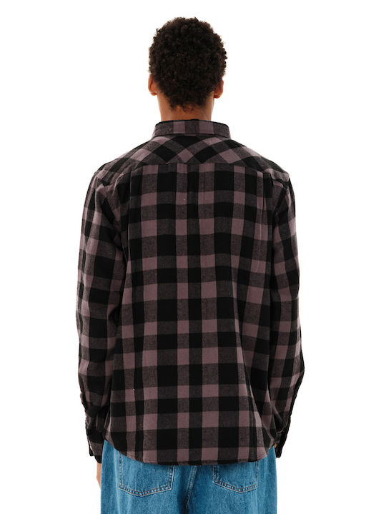 Long Sleeve Flannel Shirt in Regular Fit Checked Purple