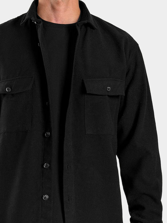 Дълъг Ръкав Фланелена Overshirt в Стандартна Кройка Черен